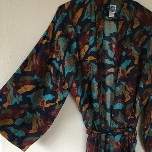 Abstract Patterned Long Silk Robe